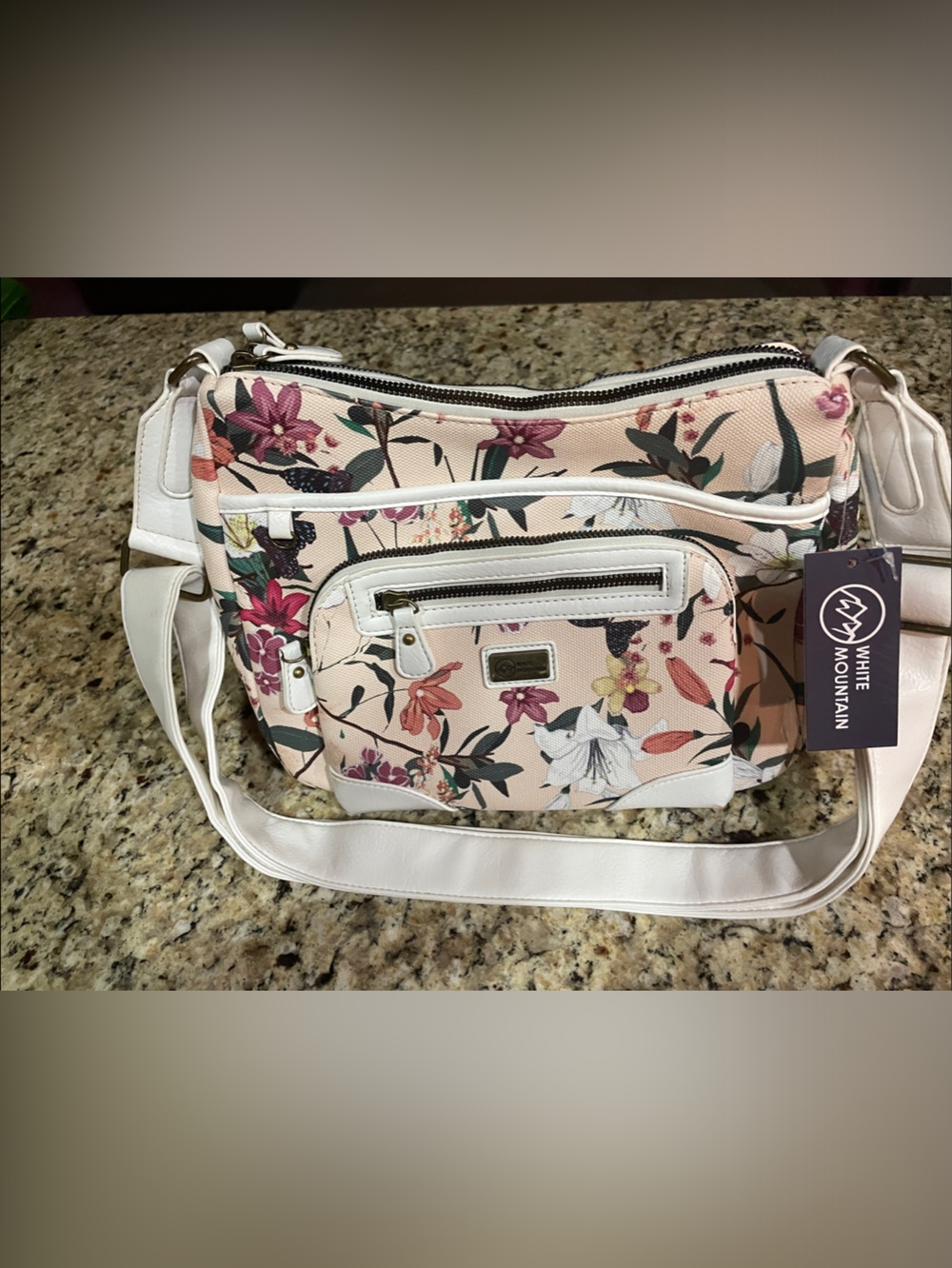 White Mountain Floral Crossbody Bag in Blush and White